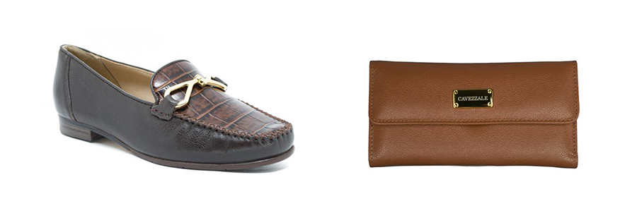imagem de um sapato e uma carteira de couro