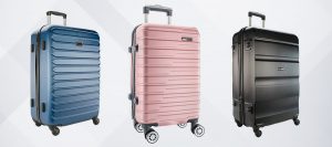 Imagem de comparação com 3 malas de viagens uma de cada cor