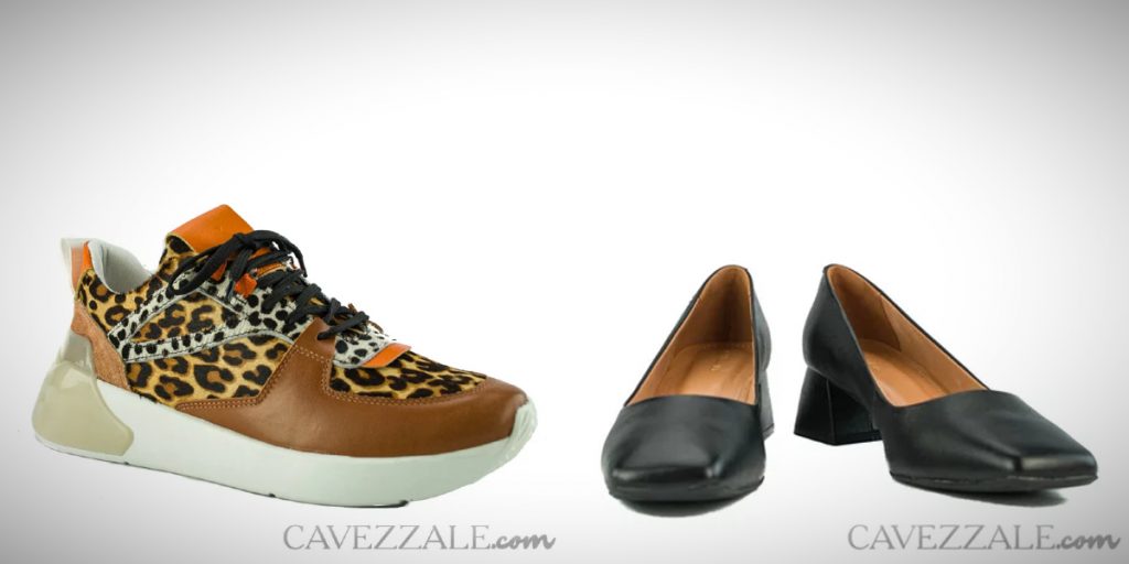 A imagem mostra dois exemplos de tipos de calçados femmininos.